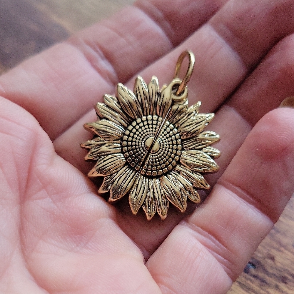 Gold Sunflower Pendant~ Opens